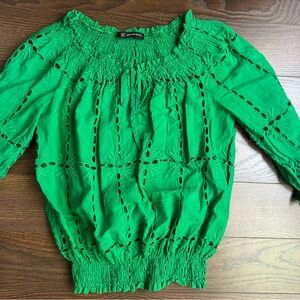 INC International Concepts Green Smocked Blouse with Elastic Details